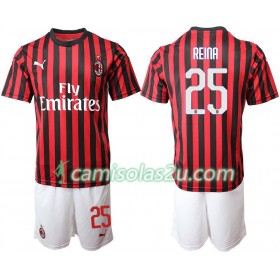 Camisolas de Futebol AC Milan REINA 25 Criança Equipamento Principal 2019/20 Manga Curta
